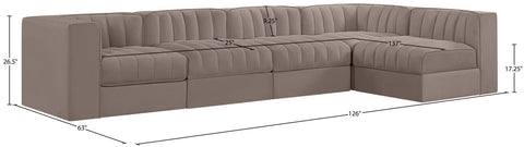 Talia Taupe Velvet Performance Fabric Upholstered Sectional, 5-Piece (Style 5)