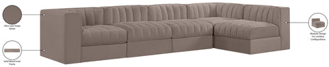 Talia Taupe Velvet Performance Fabric Upholstered Sectional, 5-Piece (Style 5)