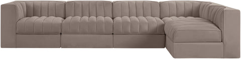 Talia Taupe Velvet Performance Fabric Upholstered Sectional, 5-Piece (Style 5)