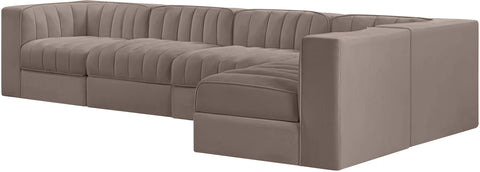 Talia Taupe Velvet Performance Fabric Upholstered Sectional, 5-Piece (Style 5)