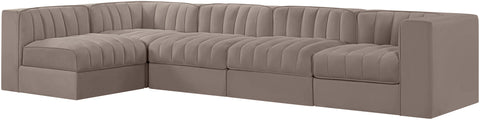 Talia Taupe Velvet Performance Fabric Upholstered Sectional, 5-Piece (Style 5)