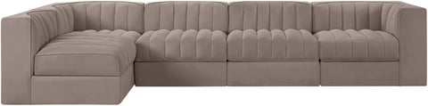 Talia Taupe Velvet Performance Fabric Upholstered Sectional, 5-Piece (Style 5)