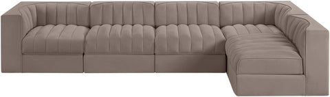 Talia Taupe Velvet Performance Fabric Upholstered Sectional, 5-Piece (Style 5)