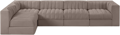 Talia Taupe Velvet Performance Fabric Upholstered Sectional, 5-Piece (Style 5)