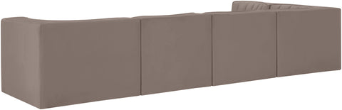 Talia Taupe Velvet Performance Fabric Upholstered Sectional, 5-Piece (Style 5)