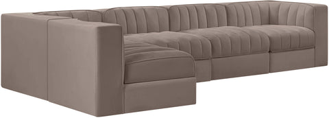Talia Taupe Velvet Performance Fabric Upholstered Sectional, 5-Piece (Style 5)