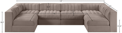 Talia Taupe Velvet Performance Fabric Upholstered Sectional, 6-Piece