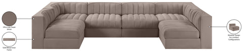 Talia Taupe Velvet Performance Fabric Upholstered Sectional, 6-Piece