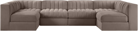 Talia Taupe Velvet Performance Fabric Upholstered Sectional, 6-Piece