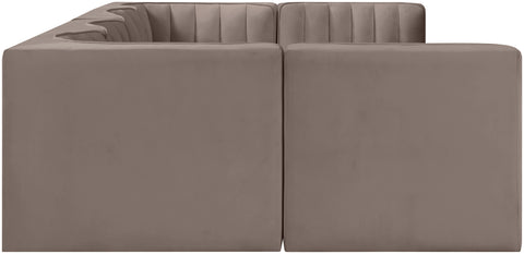 Talia Taupe Velvet Performance Fabric Upholstered Sectional, 6-Piece