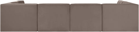 Talia Taupe Velvet Performance Fabric Upholstered Sectional, 6-Piece