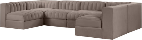 Talia Taupe Velvet Performance Fabric Upholstered Sectional, 6-Piece