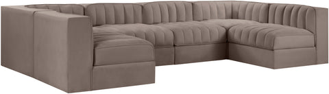 Talia Taupe Velvet Performance Fabric Upholstered Sectional, 6-Piece