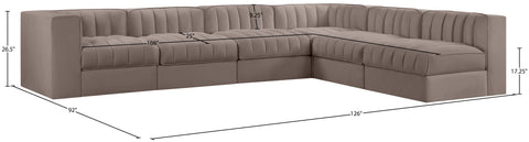 Talia Taupe Velvet Performance Fabric Upholstered Sectional, 6-Piece (Style 2)