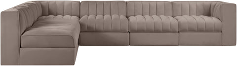 Talia Taupe Velvet Performance Fabric Upholstered Sectional, 6-Piece (Style 2)