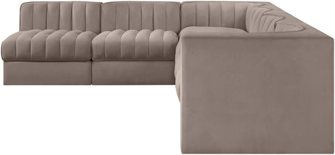 Talia Taupe Velvet Performance Fabric Upholstered Sectional, 6-Piece (Style 2)