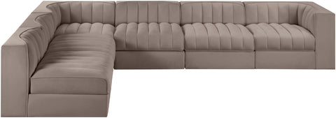 Talia Taupe Velvet Performance Fabric Upholstered Sectional, 6-Piece (Style 2)