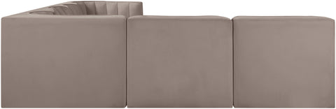 Talia Taupe Velvet Performance Fabric Upholstered Sectional, 6-Piece (Style 2)