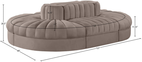 Talia Taupe Velvet Performance Fabric Upholstered Sectional, 6-Piece (Style 3)