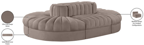 Talia Taupe Velvet Performance Fabric Upholstered Sectional, 6-Piece (Style 3)