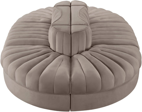 Talia Taupe Velvet Performance Fabric Upholstered Sectional, 6-Piece (Style 3)