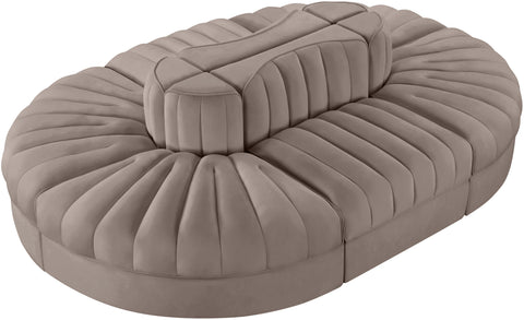 Talia Taupe Velvet Performance Fabric Upholstered Sectional, 6-Piece (Style 3)