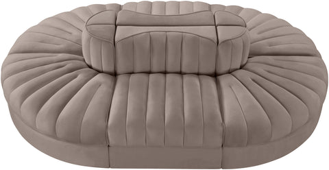 Talia Taupe Velvet Performance Fabric Upholstered Sectional, 6-Piece (Style 3)