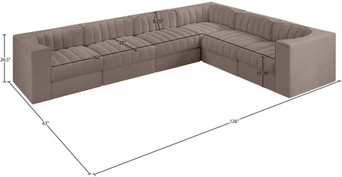 Talia Taupe Velvet Performance Fabric Upholstered Sectional, 6-Piece (Style 4)