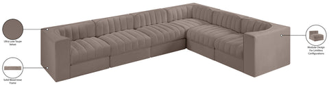 Talia Taupe Velvet Performance Fabric Upholstered Sectional, 6-Piece (Style 4)