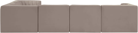 Talia Taupe Velvet Performance Fabric Upholstered Sectional, 6-Piece (Style 4)