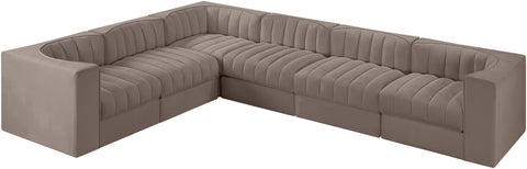 Talia Taupe Velvet Performance Fabric Upholstered Sectional, 6-Piece (Style 4)