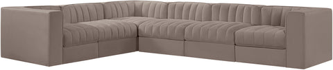 Talia Taupe Velvet Performance Fabric Upholstered Sectional, 6-Piece (Style 4)