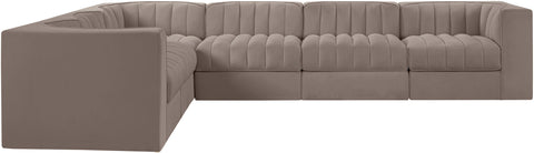 Talia Taupe Velvet Performance Fabric Upholstered Sectional, 6-Piece (Style 4)