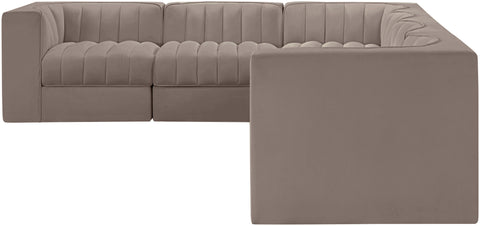 Talia Taupe Velvet Performance Fabric Upholstered Sectional, 6-Piece (Style 4)