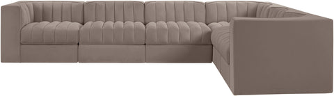 Talia Taupe Velvet Performance Fabric Upholstered Sectional, 6-Piece (Style 4)