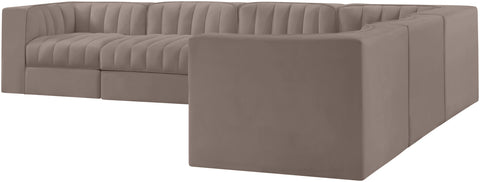 Talia Taupe Velvet Performance Fabric Upholstered Sectional, 6-Piece (Style 4)
