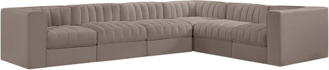 Talia Taupe Velvet Performance Fabric Upholstered Sectional, 6-Piece (Style 4)