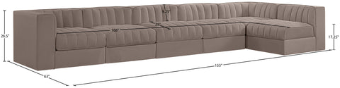 Talia Taupe Velvet Performance Fabric Upholstered Sectional, 6-Piece (Style 5)