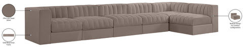 Talia Taupe Velvet Performance Fabric Upholstered Sectional, 6-Piece (Style 5)