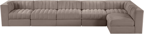 Talia Taupe Velvet Performance Fabric Upholstered Sectional, 6-Piece (Style 5)