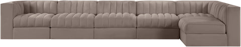 Talia Taupe Velvet Performance Fabric Upholstered Sectional, 6-Piece (Style 5)