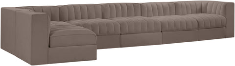Talia Taupe Velvet Performance Fabric Upholstered Sectional, 6-Piece (Style 5)
