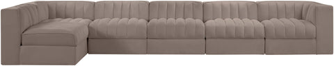 Talia Taupe Velvet Performance Fabric Upholstered Sectional, 6-Piece (Style 5)