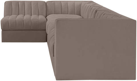 Talia Taupe Velvet Performance Fabric Upholstered Sectional, 6-Piece (Style 5)