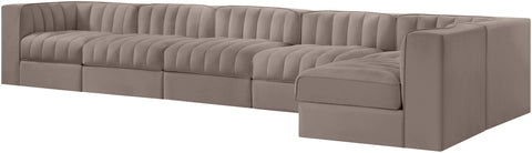 Talia Taupe Velvet Performance Fabric Upholstered Sectional, 6-Piece (Style 5)