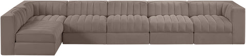 Talia Taupe Velvet Performance Fabric Upholstered Sectional, 6-Piece (Style 5)