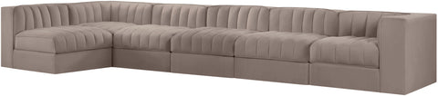 Talia Taupe Velvet Performance Fabric Upholstered Sectional, 6-Piece (Style 5)