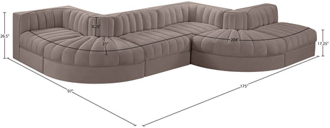Talia Taupe Velvet Performance Fabric Upholstered Sectional, 6-Piece (Style 6)