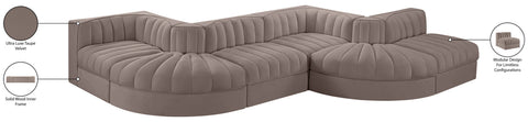 Talia Taupe Velvet Performance Fabric Upholstered Sectional, 6-Piece (Style 6)
