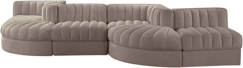 Talia Taupe Velvet Performance Fabric Upholstered Sectional, 6-Piece (Style 6)